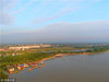 2018年6月19日，江苏淮安洪泽湖迎来雨后美景，航拍洪泽湖古堤，湖泊，渔船、绿色植被形成一幅幅美丽的油画。
