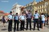 Chinese and Croatian police officers patrol together in Zagreb, capital of Croatia, on July 19, 2018. The first joint patrol between Chinese and Croatian police during tourist season was launched on July 15. Six uniformed Chinese police officers will patrol with their Croatian counterparts in Zagreb, Dubrovnik and Plitvice Lakes National Park in Croatia until mid-August to help deal with Chinese tourists-related issues. (Xinhua/Goran Stanzl)