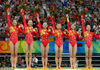 2008年8月13日，北京，2008北京奥运会女子团体操决赛，中国女队强势夺冠。Al Bello/视觉中国