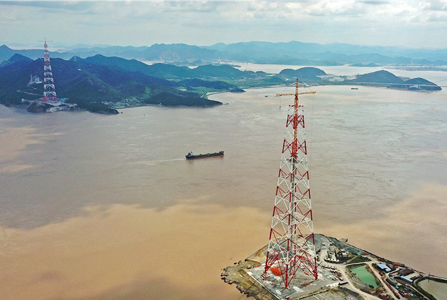 浙江舟山：世界最高输电铁塔竣工在即  整体工程进入冲刺阶段