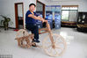 2017年6月12日，江苏海安，沈浩骑上自己的制造木头自行车。顾华夏/视觉中国