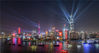 2019年10月2日、3日，上海，黄浦江两岸上演精彩的《浦江追梦 光耀中华》大型光影秀，将浦东、黄浦、虹口的沿江建筑变成光影画布，打造具有上海特色的国庆光影秀，吸引游客驻足观看。陈晖/视觉中国


