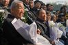 Survivors of the Nanjing Massacre Ge Daorong(1st L, front), Xia Shuqin(2nd L, front), Ai Yiying(2nd R, front), Ma Tingbao(1st R), and Tao Xiuhua(3rd, L, front), the daughter of the newly confirmed victim Zhou Wanrong attend commemoration activities for the victims in Nanjing Massacre by Japanese invaders in Nanjing, capital of east China's Jiangsu Province, Dec. 3, 2019. Starting Tuesday, family members of the victims of the massacre began a series of commemoration activities such as laying flowers and burning incense before the memorial wall where the victims' names are engraved. The Nanjing Massacre took place when Japanese troops captured the city, then China's capital, on Dec. 13, 1937. Over six weeks, they killed 300,000 Chinese civilians and unarmed soldiers. In February 2014, China's top legislature designated December 13 as the national memorial day for victims of the Nanjing Massacre. Family members of the victims also started to hold commemoration activities at the memorial hall in December of the same year. (Xinhua/Li Bo)