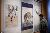 A viewer stops to look at one of Xu Beihong's ink depictions of animals at the opening of the exhibition on Nov 26. [Photo/IC]