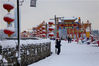 2019年2月9日清晨，南京银装素裹，各式灯彩都披上了白色的“雪衣”，与银色的城墙相映衬，十分的美丽，前来观灯、赏雪的市民络绎不绝。