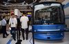The Apollo autonomous bus of Baidu Inc is displayed at the AI Expo 2019 in Suzhou, East China's Jiangsu province, on May 9, 2019. [Photo/VCG]