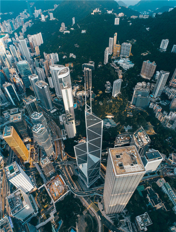 2018年6月30日,航拍香港中银大厦,贝聿铭著名作品之一.