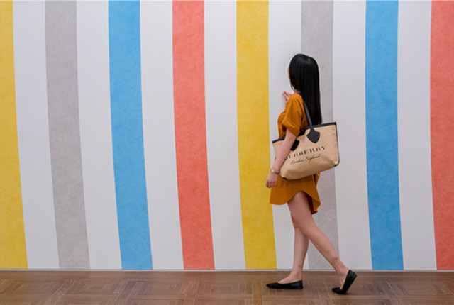 上海一画廊举办“墙绘”艺术展 几何色块展现极简艺术