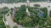 2019年7月9日，俯瞰绿树成荫的江苏扬州瘦西湖风景区美景（无人机拍摄）。