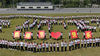 2019年9月9日，江苏扬州高等职业技术学校的学生们在操场上拼出“老师好”字样和爱心图案（无人机拍摄）。
孟德龙/视觉中国