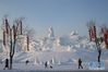 游人在哈尔滨太阳岛雪博会游览（2020年1月3日摄）。 进入冬季以来，“冰城”哈尔滨换上“冰雪新装”，向来自世界各地的游客展现浪漫绚丽的冰雪奇观。 新华社发（张涛 摄）
