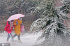2020年12月2日，人们在辽宁省大连市甘井子区泉水街道冒雪出行。