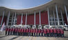 National emergency medical rescue team members gather in front of a temporary hospital in Wuhan, central China's Hubei Province, March 17, 2020. Members of 15 national emergency medical rescue teams departed Hubei Province on Tuesday as the epidemic outbreak in the hard-hit province has been subdued. (Xinhua/Cai Yang)