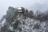 2020年3月27日，在湖北省襄阳市保康县马桥镇尧治河村，一名摄影爱好者在拍摄雪中桃花。雪景（无人机照片）。签约供稿人/视觉中国 编辑/陈进
