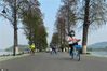 在武汉市的南湖边，前来游玩市民增多，大家骑着共享单车享受春色，一对情侣树下的长椅上坐着，相互依偎，画面暖人心。

