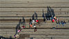 2020年5月19日，江苏省扬州市宝应县夏集镇，农民们正在集中育秧基地忙着育秧（无人机图片）。秦刚/IC photo