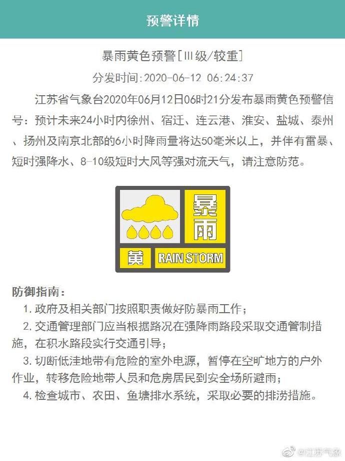 暴雨■暴雨黄色预警！江苏大到暴雨即将下在哪里？