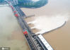 2020年7月2日，三峡大坝正开启三个深孔泄洪（无人机照片）。
