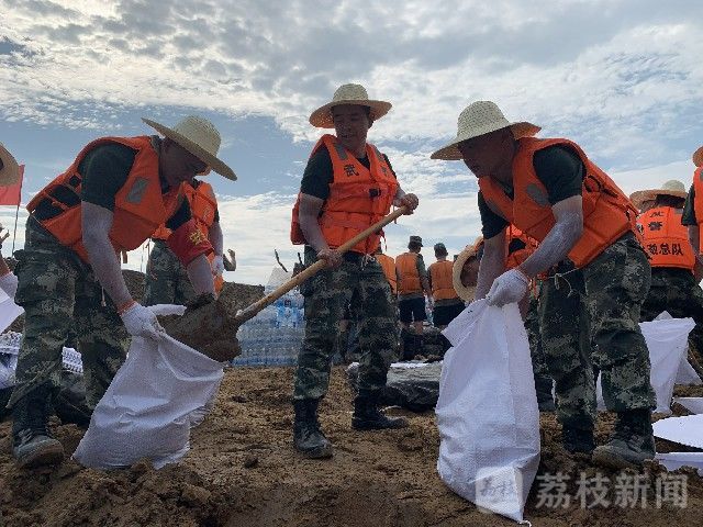 安徽|安徽肥西：武警战高温固圩堤守护安置区|荔枝军事