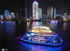 2020年8月12日晚，因长江汛情停航的武汉两江游览游船正式复航，市民游客乘坐游船亲水纳凉，欣赏久违的长江灯光秀。