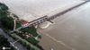2020年8月14日，洪水经过沂河山东省临沂市郯城县马头镇段拦河闸（无人机照片）。

