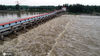 2020年8月14日，洪水经过沂河山东省临沂市郯城县马头镇段拦河闸（无人机照片）。
