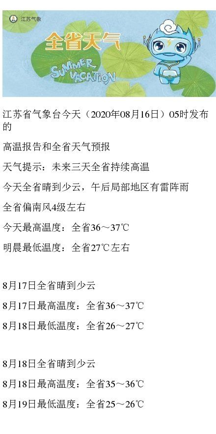 江苏■又将是“热浪滚滚”的一天！未来三天江苏持续高温