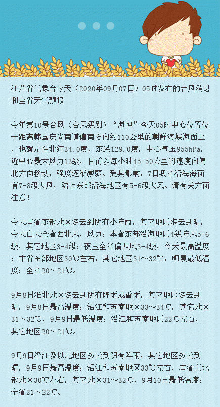 东部■台风“海神”威力减弱，江苏东部阴有小阵雨