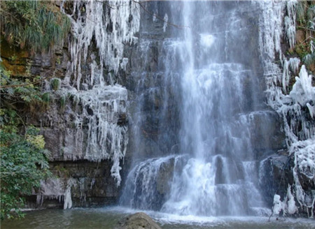 Scenery of icy waterfall in Nantong