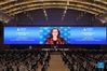 Inger Andersen, executive director of the UN Environment Program, delivers a speech via video during the opening ceremony of the 15th meeting of the Conference of the Parties to the UN Convention on Biological Diversity (COP15) in Kunming, southwest China's Yunnan Province, Oct. 11, 2021. COP15 kicked off in Kunming on Monday. (Xinhua/Jin Liwang)