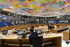 BRUSSELS, BELGIUM - OCTOBER 22: EU leaders attend an EU Summit in the Europa building, the EU Council headquarter on October 22, in Brussels, Belgium. The summit is expected to be dominated by a dispute with Poland, after the Polish Constitutional Tribunal ruled that parts of EU law are incompatible with the country's charter. 