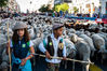 MADRID, SPAIN - OCTOBER 24: Young kids are seen guiding a flock of sheep in the city center for the annual Transhumance Festival on October 24, 2021 in Madrid, Spain. The Transhumance Festival returns to the streets of Madrid, a traditional event with thousands of sheep filling the main roads of the Spanish capital. Since 1994, this event claims the role of transhumance and extensive livestock farming as a tool for conserving biodiversity and fighting climate change. (Photo by Marcos del Mazo/Getty Images)
