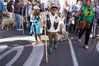 More than 1,000 sheep pass through Madrid city center forannual event known as La Fiesta de la Trashumancia (Transhumance Festival) in Madrid, Spain on October 24, 2021. The festival started in 1994 and is designed to pay homage to the area's rural heritage. (Photo by Oscar Gonzalez/NurPhoto via Getty Images)