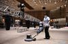 Workers clean the main venue for the annual conference of Boao Forum for Asia (BFA) in Boao, south China's Hainan Province, April 10, 2021. The BFA will hold its annual conference from April 18 to 21. This year's conference will focus on global governance and the Belt and Road Initiative, and aims to build further consensus on and inject further impetus into global development and governance in the post-pandemic era, according to the secretariat. (Xinhua/Guo Cheng)