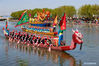 Aerial photo taken on April 4, 2021 shows a boat race during the Maoshan Boat Fair, a national intangible cultural heritage event in Xinghua City of east China's Jiangsu Province. (Photo by Tang Dehong/Xinhua)