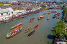Aerial photo taken on April 4, 2021 shows boats gathering for the Maoshan Boat Fair, a national intangible cultural heritage event in Xinghua City of east China's Jiangsu Province. (Photo by Tang Dehong/Xinhua)