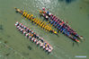 Aerial photo taken on April 4, 2021 shows boats gathering for the Maoshan Boat Fair, a national intangible cultural heritage event in Xinghua City of east China's Jiangsu Province. (Photo by Tang Dehong/Xinhua)