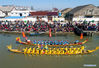 Aerial photo taken on April 4, 2021 shows a boat race during the Maoshan Boat Fair, a national intangible cultural heritage event in Xinghua City of east China's Jiangsu Province. (Photo by Tang Dehong/Xinhua)