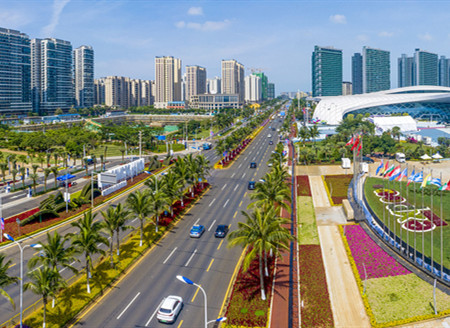 Hainan consumer expo surrounded by colorful flowers