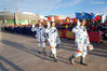 Astronauts Nie Haisheng (R), Liu Boming (C) and Tang Hongbo wave during a see-off ceremony for Chinese astronauts of the Shenzhou-12 manned space mission at the Jiuquan Satellite Launch Center in northwest China, June 17, 2021. (Xinhua/Li Gang)

