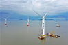 Photo taken on May 28, 2021 shows the construction site of the Fuqing Haitan Strait offshore wind power project in Fuqing, East China's Fujian province. [Photo/Xinhua]