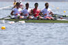 Members of Chinese men's quadruple sculls rowing team attend a training session ahead of the Tokyo 2020 Olympic Games at the Sea Forest Waterway in Tokyo, Japan, July 20, 2021. (Xinhua/Zheng Huansong)