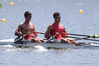 Liu Zhiyu (L) and Zhang Liang, members of Chinese men's double sculls rowing team, attend a training session ahead of the Tokyo 2020 Olympic Games at the Sea Forest Waterway in Tokyo, Japan, July 20, 2021. (Xinhua/Zheng Huansong)