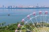 The Eye of East Lake Ferris wheel is seen in the foreground of the lake in Wuhan, Central China's Hubei province, on Aug 17, 2020. [Photo/Xinhua]