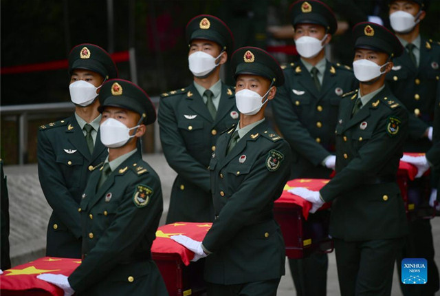 Burial ceremony for remains of 109 Chinese People's Volunteers martyrs held in Shenyang, NE China