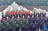 Photo taken with a mobile phone shows a scene of the burial ceremony for the remains of 109 Chinese People's Volunteers (CPV) martyrs in Shenyang, northeast China's Liaoning Province, Sept. 3, 2021. The remains of 109 Chinese soldiers killed in the 1950-53 Korean War were laid to rest on Friday in Shenyang. (Xinhua/Yang Qing)