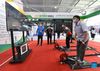 Visitors try ski simulators during the 2021 China International Fair for Trade in Services (CIFTIS) in Beijing, capital of China, Sept. 3, 2021. (Xinhua/Ren Chao)