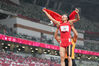 Guided by Liu Donglin, world record holder Liu Cuiqing wins the women's 200m T11 final in 24.936 seconds for her second gold in Tokyo, Sept 4, 2021. [Photo/Xinhua]