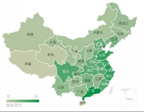 全國各省份創業競爭力地圖