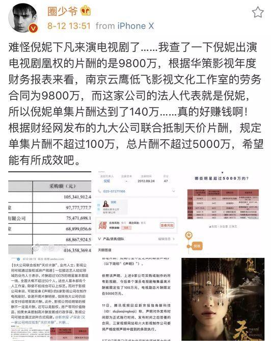 近期热播剧女主片酬曝光!吴谨言单集7万,倪妮单集却高达140万!